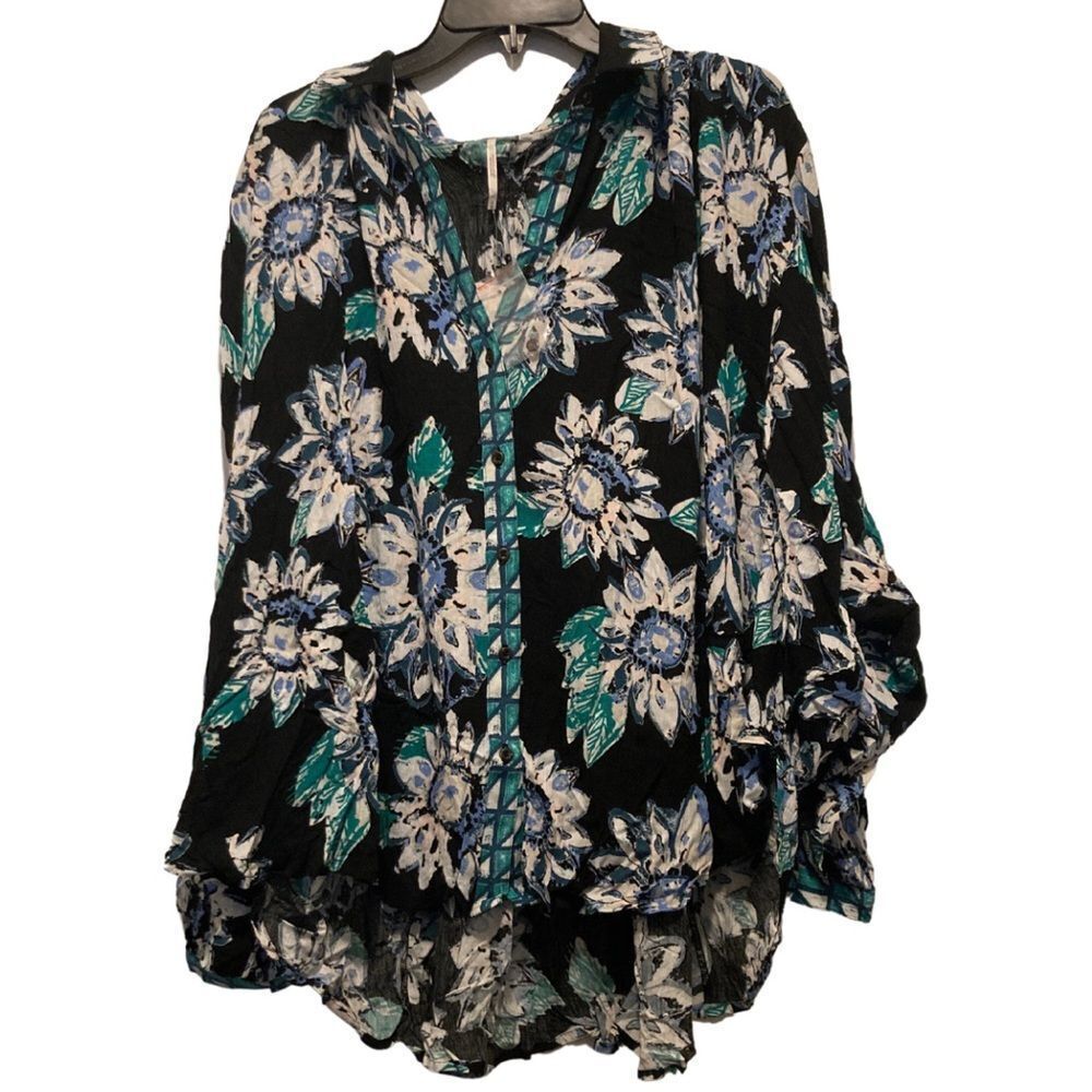 NWT Free People Good Vibration Blouse in Black Combo - Picture 3 of 8